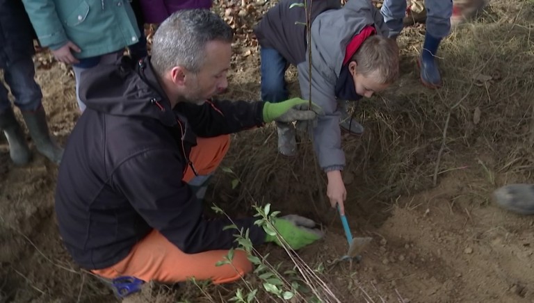 Les Fossés : les écoliers ont planté la haie de leur future école