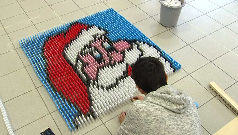 Domino géant de 26.000 pièces en cours de réalisation par la MJ!