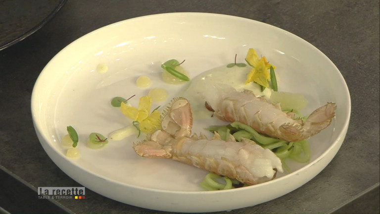  Les langoustines rôties au yaourt au basilic et concombres