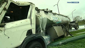Libramont: un camion de lait renversé